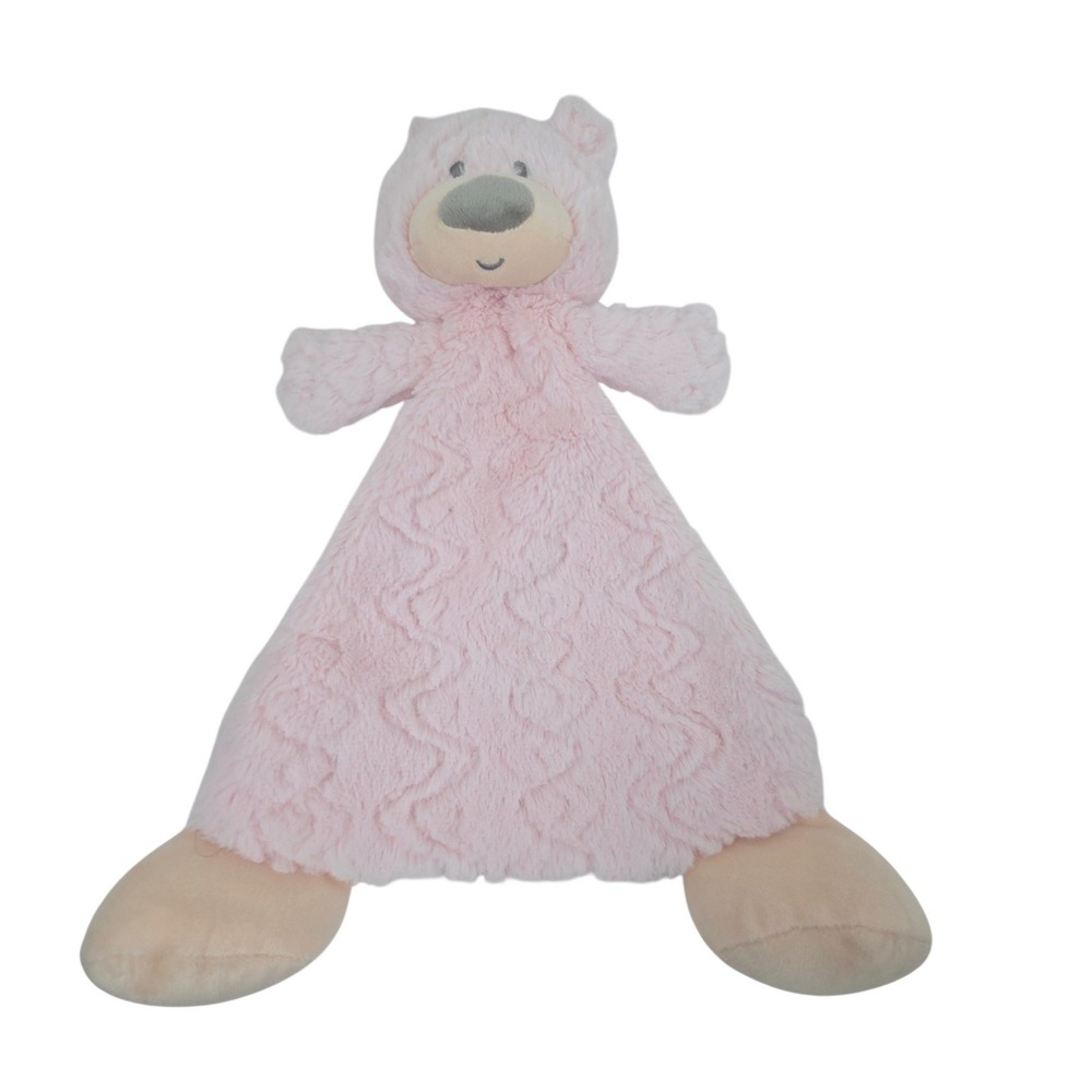 Demdaco Bear Lovey Security Blanket Rattle Plush Pink 14" Baby Snuggler Soother